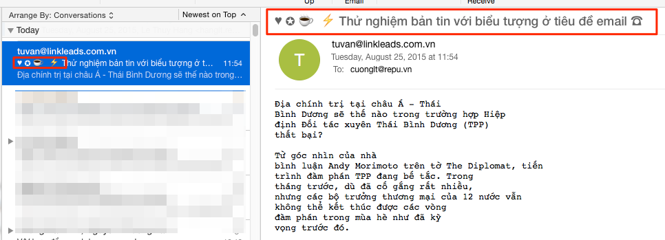 Biểu tượng trên tiêu đề Email trong Outlook Desktop