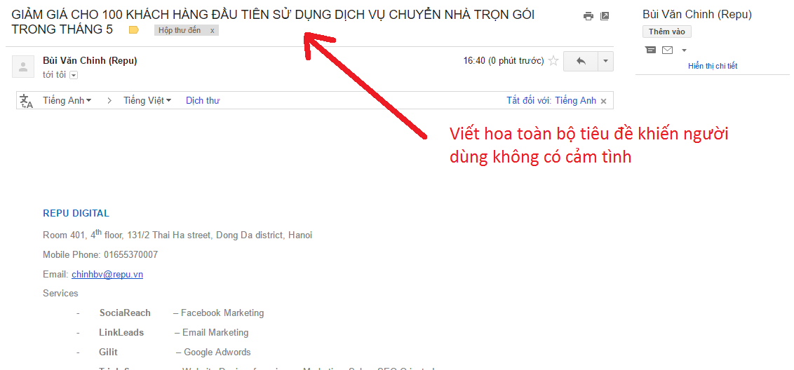 viết hoa tiêu đề email